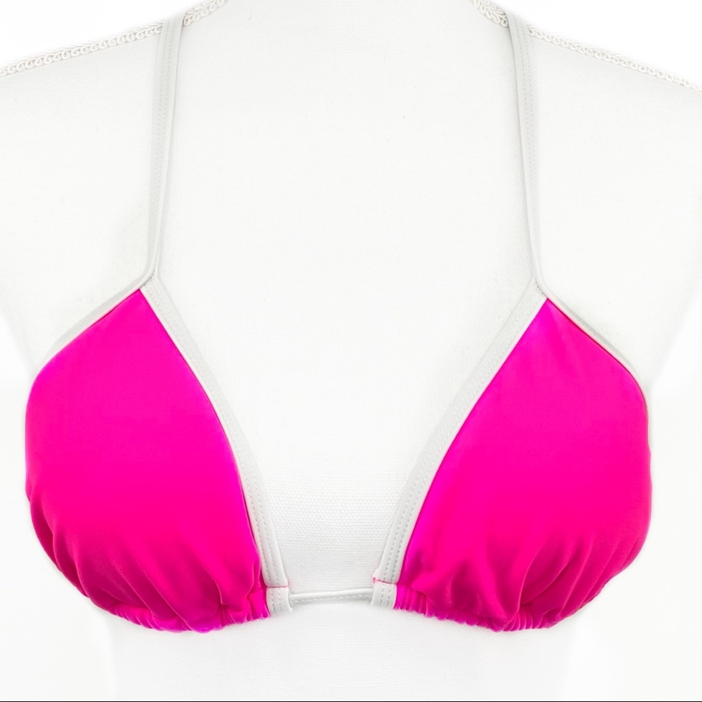 Cromer Resortwear Neon Hot Pink & White Trim Classic Triangle Bikini Top S